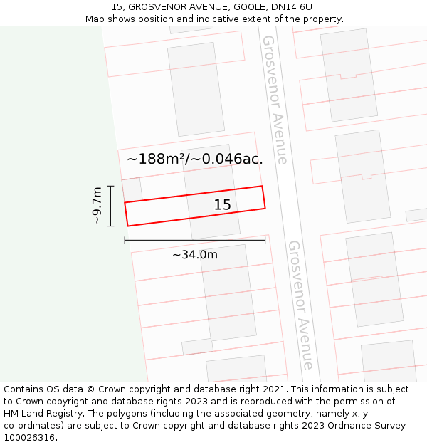 15, GROSVENOR AVENUE, GOOLE, DN14 6UT: Plot and title map