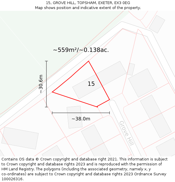 15, GROVE HILL, TOPSHAM, EXETER, EX3 0EG: Plot and title map