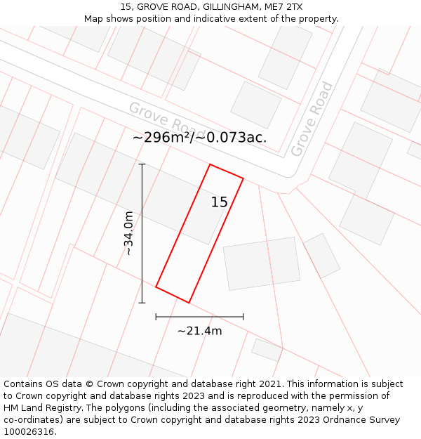 15, GROVE ROAD, GILLINGHAM, ME7 2TX: Plot and title map