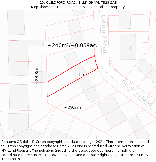 15, GUILDFORD ROAD, BILLINGHAM, TS23 2AB: Plot and title map