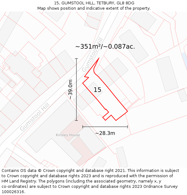 15, GUMSTOOL HILL, TETBURY, GL8 8DG: Plot and title map