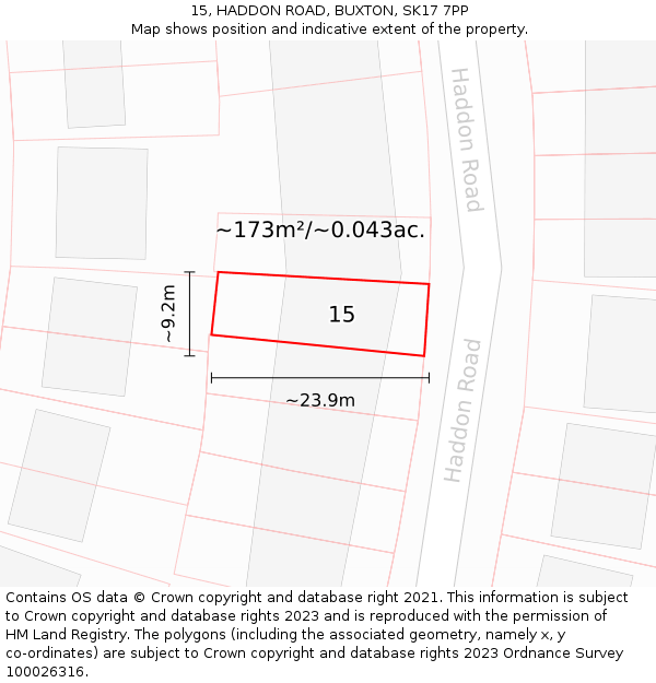 15, HADDON ROAD, BUXTON, SK17 7PP: Plot and title map