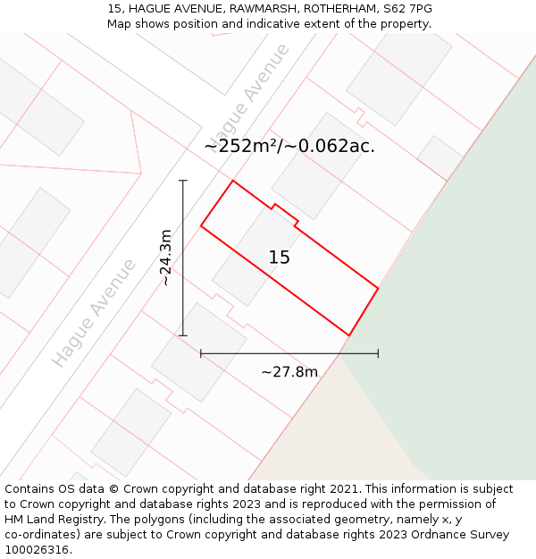 15, HAGUE AVENUE, RAWMARSH, ROTHERHAM, S62 7PG: Plot and title map