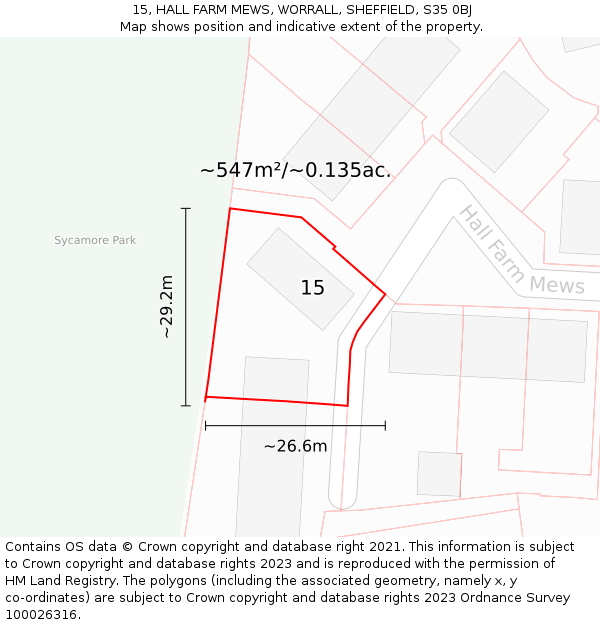15, HALL FARM MEWS, WORRALL, SHEFFIELD, S35 0BJ: Plot and title map