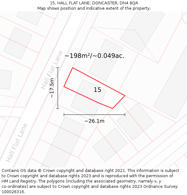 15, HALL FLAT LANE, DONCASTER, DN4 8QA: Plot and title map