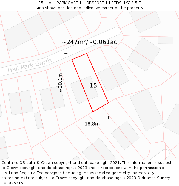 15, HALL PARK GARTH, HORSFORTH, LEEDS, LS18 5LT: Plot and title map