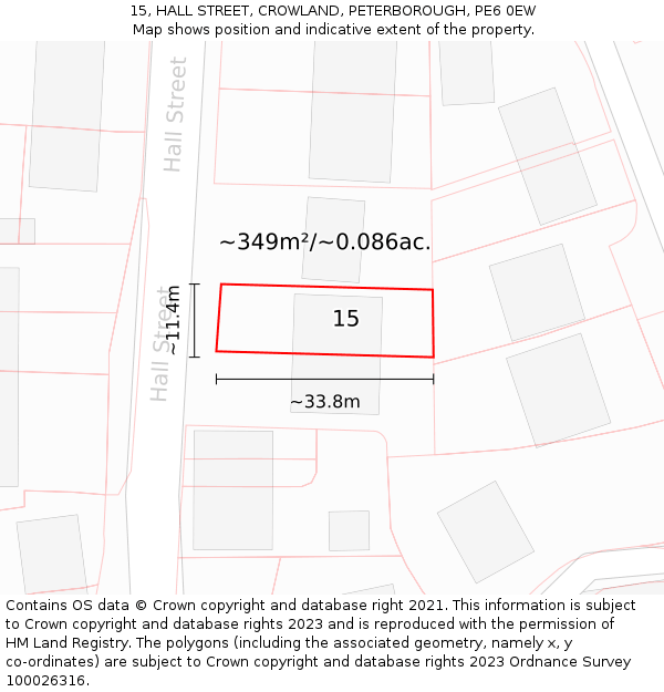 15, HALL STREET, CROWLAND, PETERBOROUGH, PE6 0EW: Plot and title map