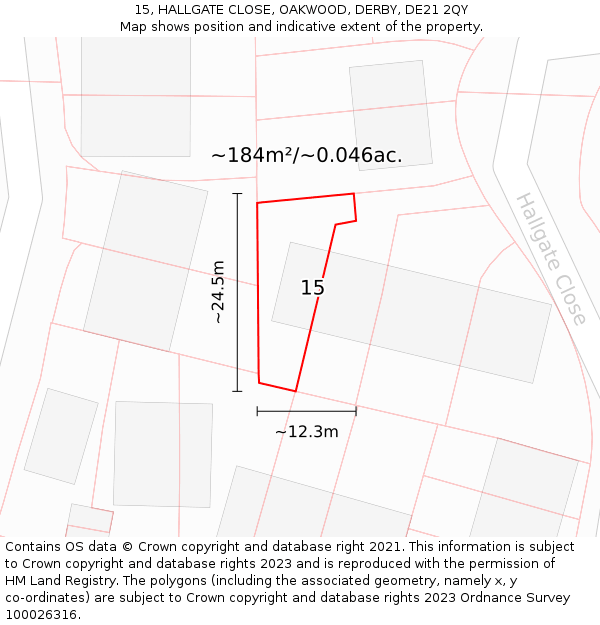 15, HALLGATE CLOSE, OAKWOOD, DERBY, DE21 2QY: Plot and title map
