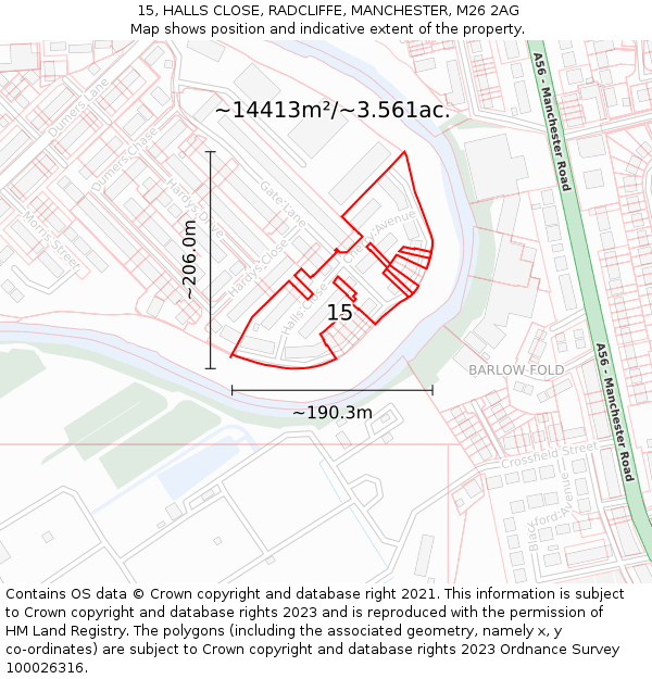 15, HALLS CLOSE, RADCLIFFE, MANCHESTER, M26 2AG: Plot and title map