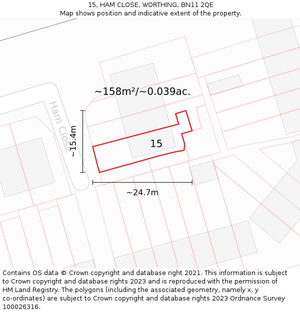 15, HAM CLOSE, WORTHING, BN11 2QE: Plot and title map