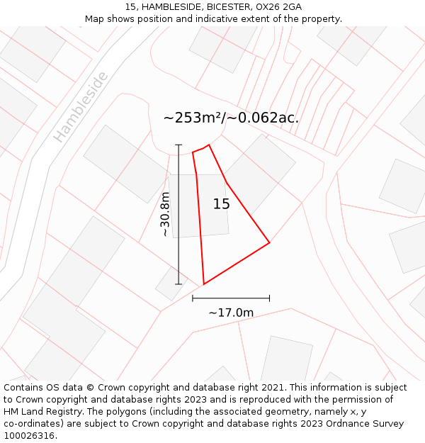15, HAMBLESIDE, BICESTER, OX26 2GA: Plot and title map
