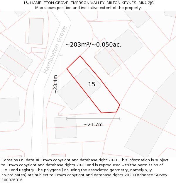 15, HAMBLETON GROVE, EMERSON VALLEY, MILTON KEYNES, MK4 2JS: Plot and title map