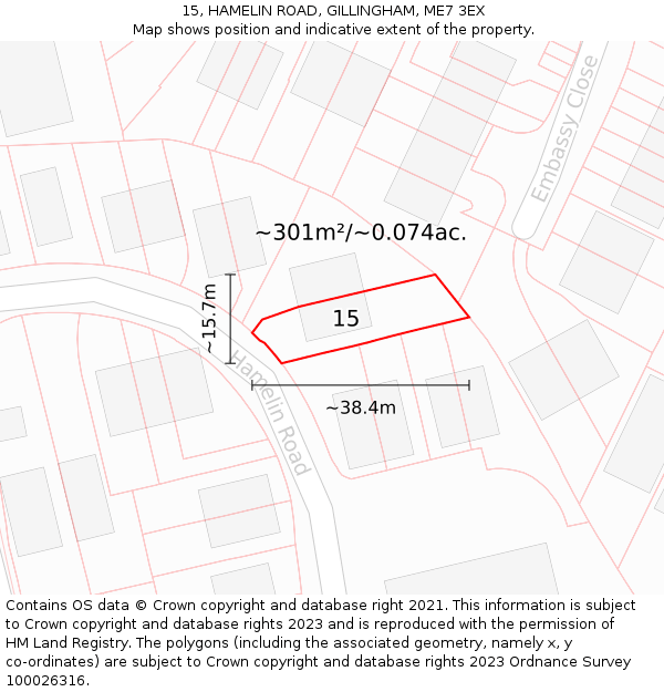 15, HAMELIN ROAD, GILLINGHAM, ME7 3EX: Plot and title map