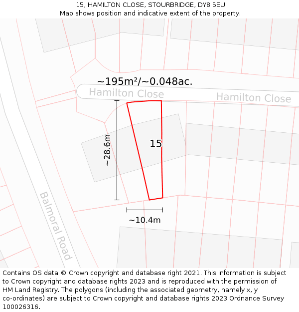 15, HAMILTON CLOSE, STOURBRIDGE, DY8 5EU: Plot and title map