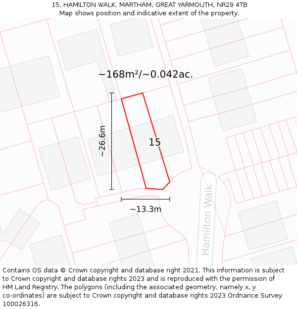 15, HAMILTON WALK, MARTHAM, GREAT YARMOUTH, NR29 4TB: Plot and title map