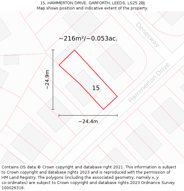 15, HAMMERTON DRIVE, GARFORTH, LEEDS, LS25 2BJ: Plot and title map