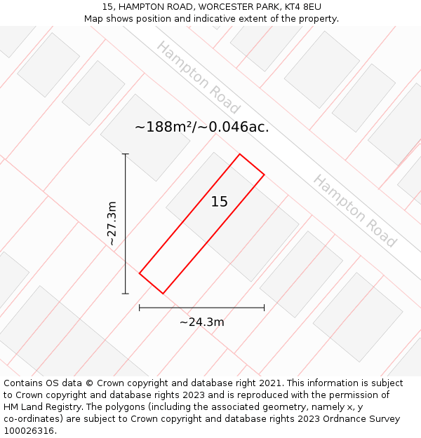 15, HAMPTON ROAD, WORCESTER PARK, KT4 8EU: Plot and title map