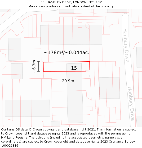 15, HANBURY DRIVE, LONDON, N21 1SZ: Plot and title map