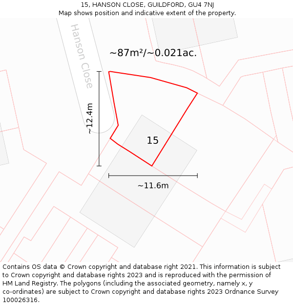 15, HANSON CLOSE, GUILDFORD, GU4 7NJ: Plot and title map