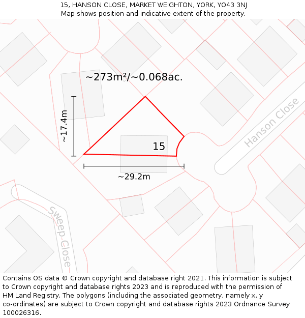 15, HANSON CLOSE, MARKET WEIGHTON, YORK, YO43 3NJ: Plot and title map