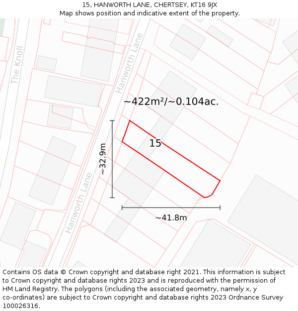 15, HANWORTH LANE, CHERTSEY, KT16 9JX: Plot and title map