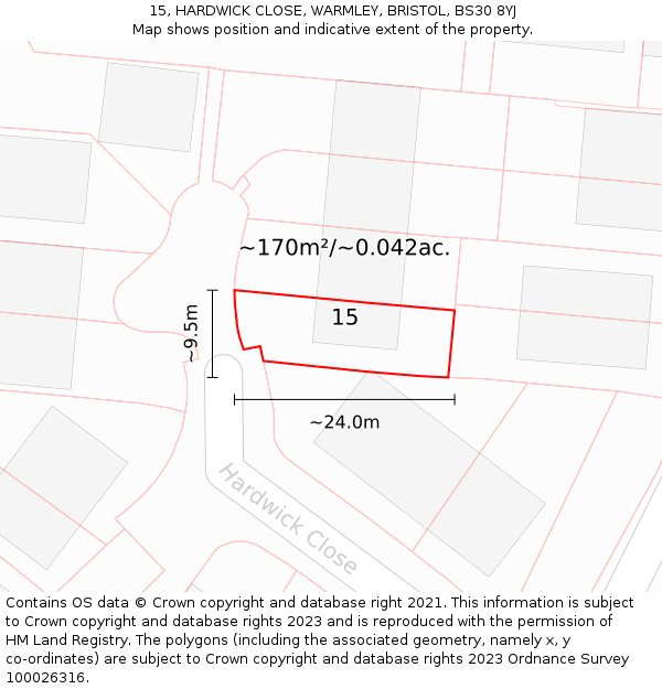 15, HARDWICK CLOSE, WARMLEY, BRISTOL, BS30 8YJ: Plot and title map