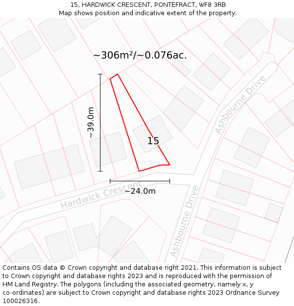 15, HARDWICK CRESCENT, PONTEFRACT, WF8 3RB: Plot and title map