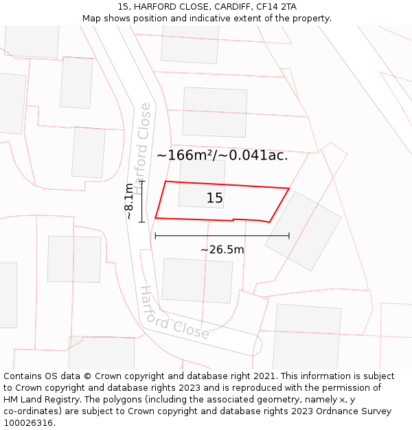 15, HARFORD CLOSE, CARDIFF, CF14 2TA: Plot and title map