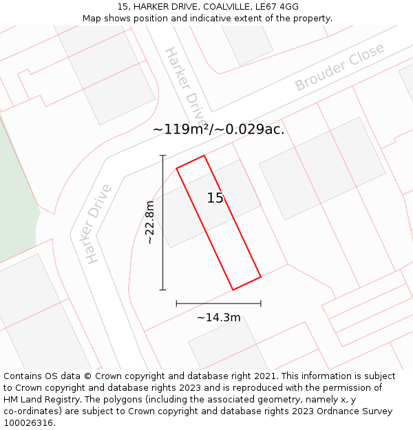 15, HARKER DRIVE, COALVILLE, LE67 4GG: Plot and title map