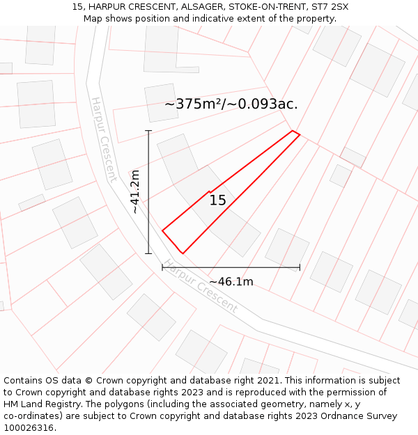 15, HARPUR CRESCENT, ALSAGER, STOKE-ON-TRENT, ST7 2SX: Plot and title map