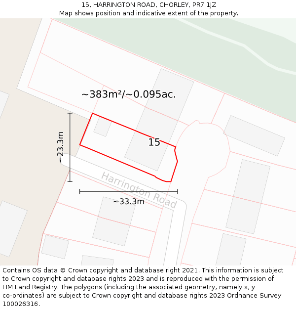 15, HARRINGTON ROAD, CHORLEY, PR7 1JZ: Plot and title map