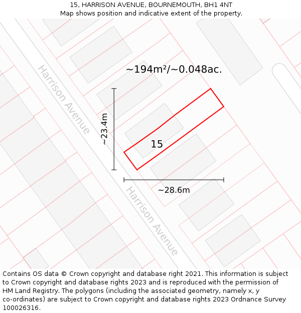15, HARRISON AVENUE, BOURNEMOUTH, BH1 4NT: Plot and title map