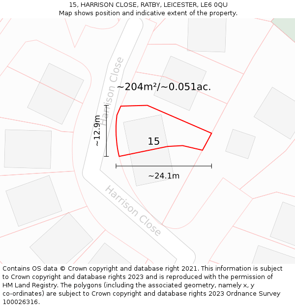 15, HARRISON CLOSE, RATBY, LEICESTER, LE6 0QU: Plot and title map