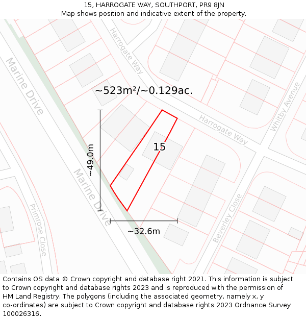 15, HARROGATE WAY, SOUTHPORT, PR9 8JN: Plot and title map
