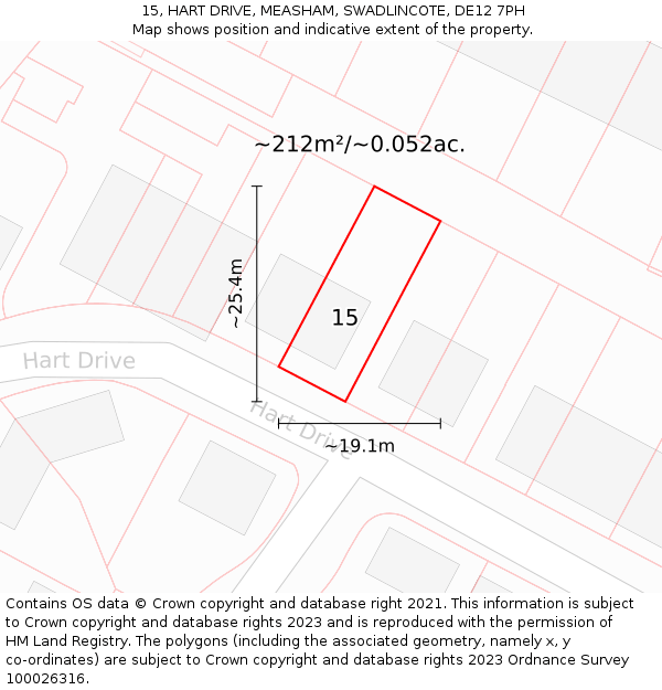 15, HART DRIVE, MEASHAM, SWADLINCOTE, DE12 7PH: Plot and title map