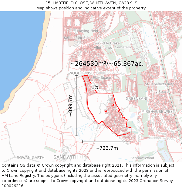 15, HARTFIELD CLOSE, WHITEHAVEN, CA28 9LS: Plot and title map