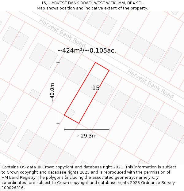15, HARVEST BANK ROAD, WEST WICKHAM, BR4 9DL: Plot and title map