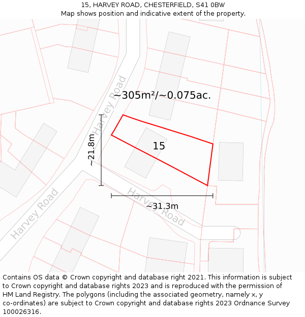 15, HARVEY ROAD, CHESTERFIELD, S41 0BW: Plot and title map