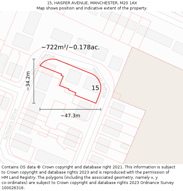 15, HASPER AVENUE, MANCHESTER, M20 1AX: Plot and title map