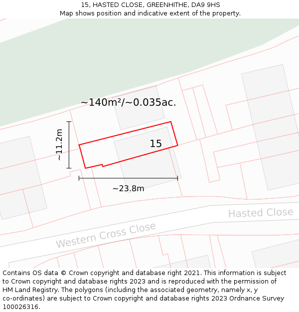 15, HASTED CLOSE, GREENHITHE, DA9 9HS: Plot and title map