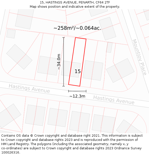 15, HASTINGS AVENUE, PENARTH, CF64 2TF: Plot and title map