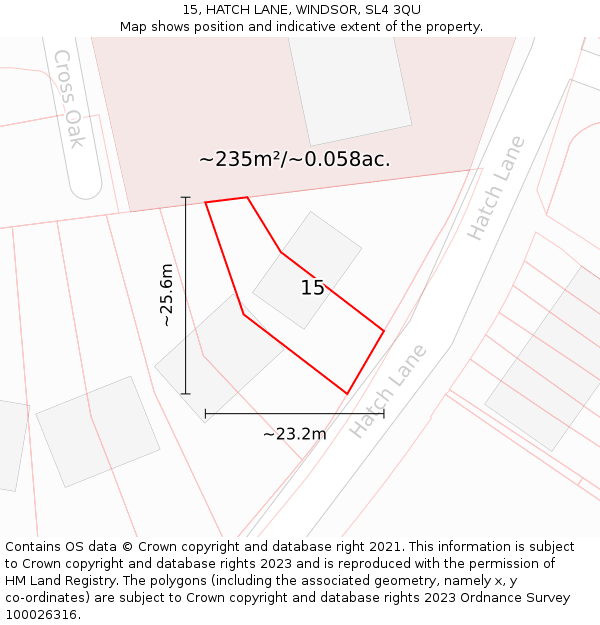 15, HATCH LANE, WINDSOR, SL4 3QU: Plot and title map