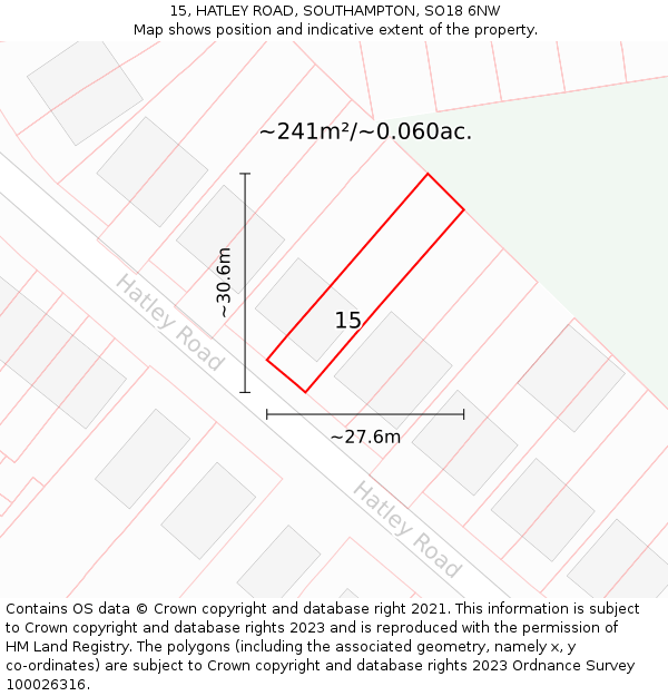 15, HATLEY ROAD, SOUTHAMPTON, SO18 6NW: Plot and title map