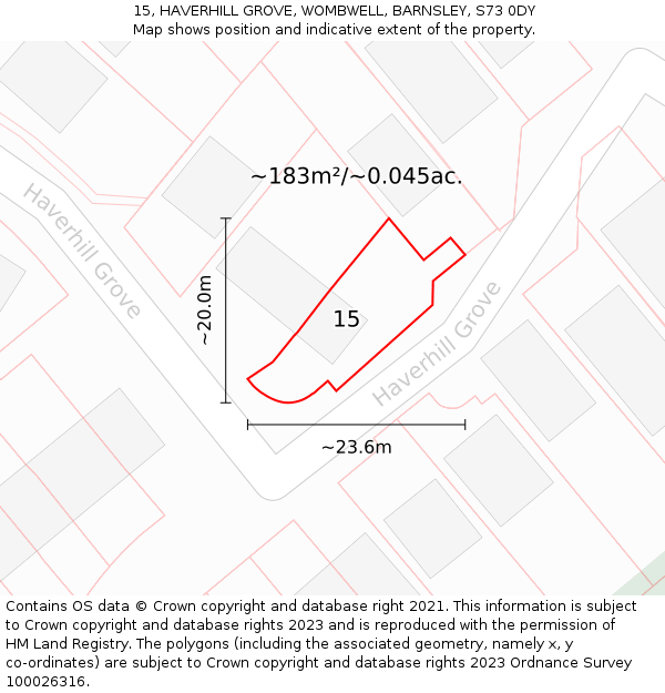 15, HAVERHILL GROVE, WOMBWELL, BARNSLEY, S73 0DY: Plot and title map