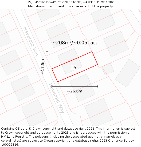 15, HAVEROID WAY, CRIGGLESTONE, WAKEFIELD, WF4 3PG: Plot and title map