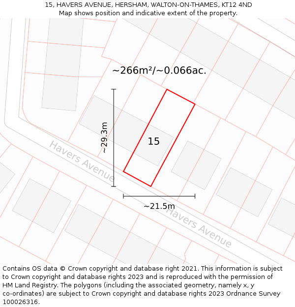 15, HAVERS AVENUE, HERSHAM, WALTON-ON-THAMES, KT12 4ND: Plot and title map