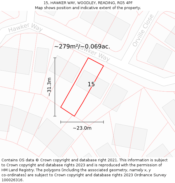 15, HAWKER WAY, WOODLEY, READING, RG5 4PF: Plot and title map