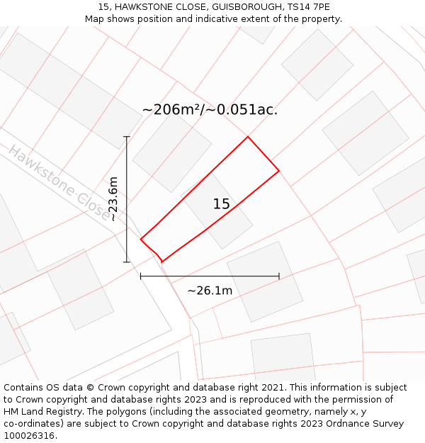 15, HAWKSTONE CLOSE, GUISBOROUGH, TS14 7PE: Plot and title map