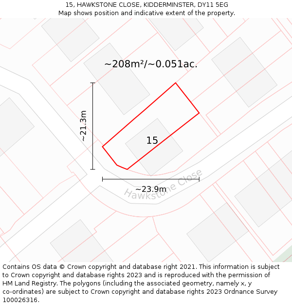 15, HAWKSTONE CLOSE, KIDDERMINSTER, DY11 5EG: Plot and title map