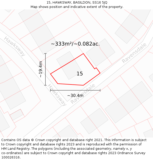 15, HAWKSWAY, BASILDON, SS16 5JQ: Plot and title map